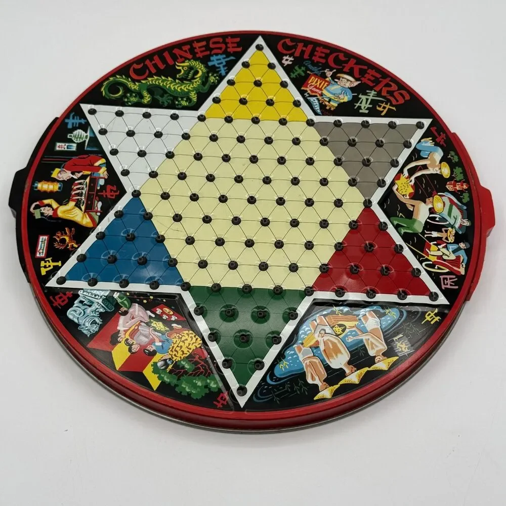 Vintage Ohio Art USA 12” Tin Chinese Checkers / Checkers Game Has Game Pieces